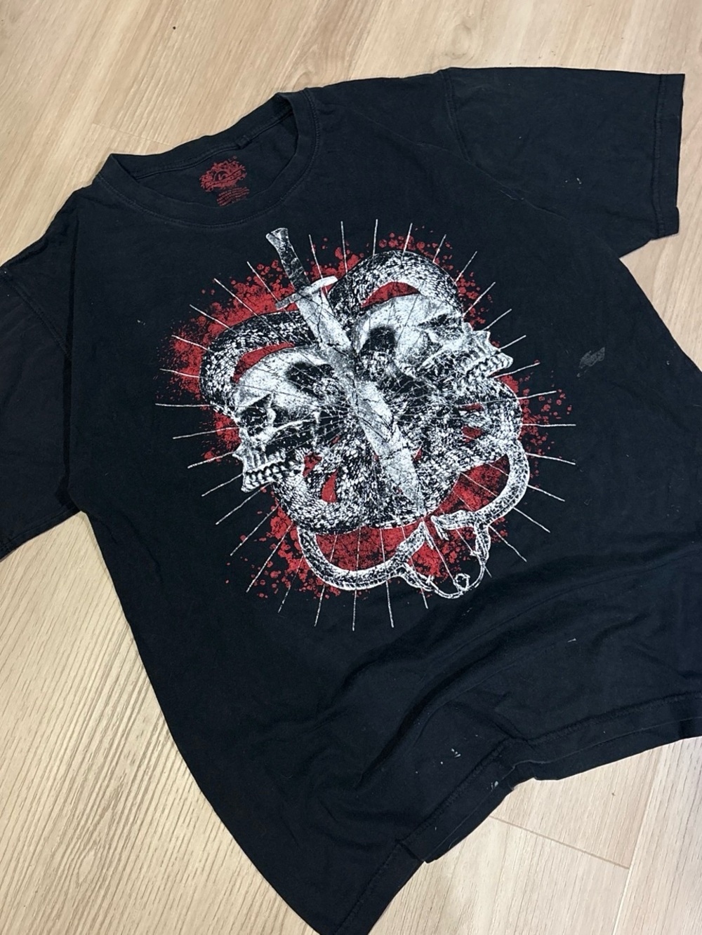 Ecko Unlimited Black Tee with White Skull & Red Snake Graphic
